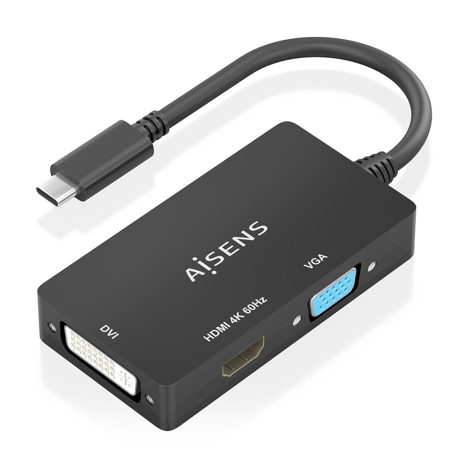 Aisens Conversor Usb-C A Dvi/Hdmi/Vga, Usb-C/M-Dvi/H-Hdmi/H-Vga/H, Negro, 15cm