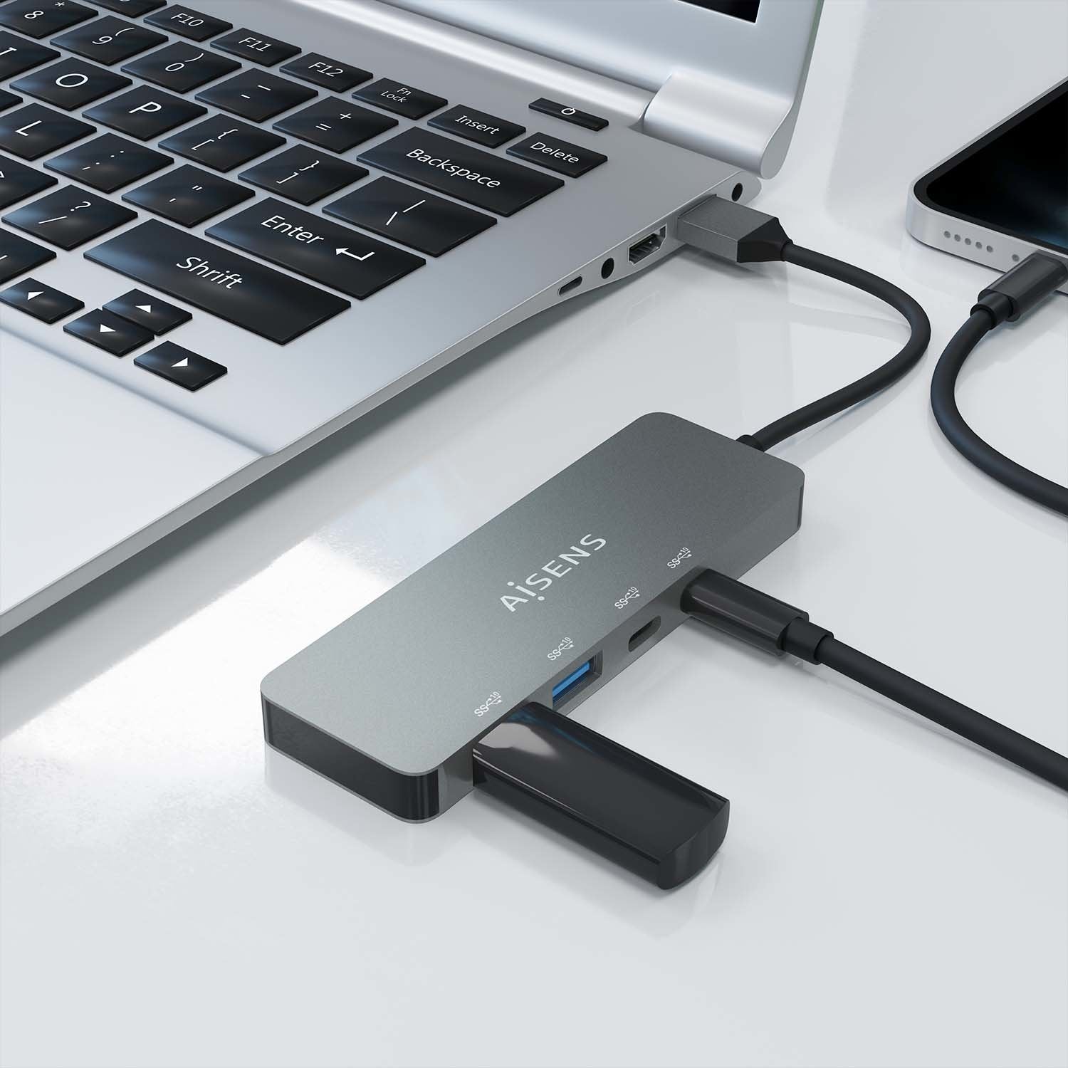 EAN 8436574708134 - AISENS A106-0696 hub de interfaz USB 3.2 Gen 2 (3.1 Gen 2) Type-A 10000 Mbit/s imagen 5