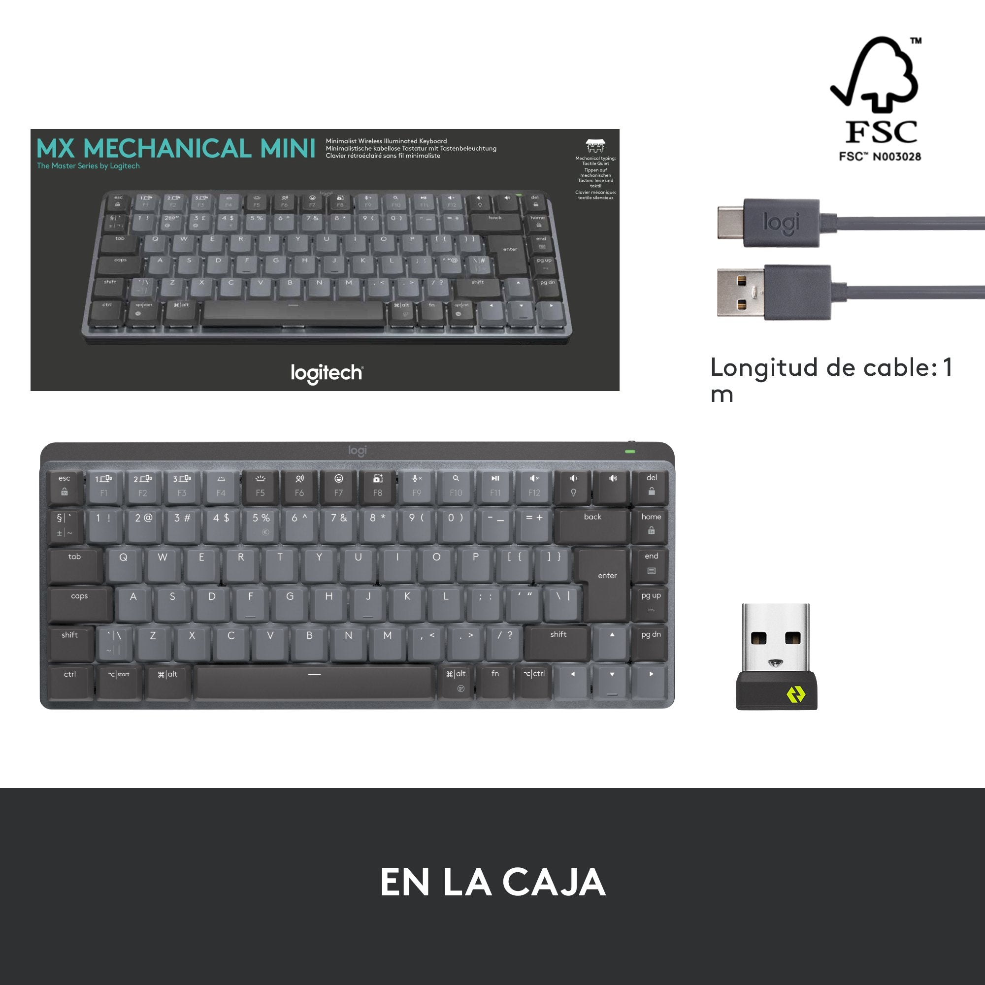 Logitech Mx Mini Mechanical Teclado Rf Wireless + Bluetooth Qwerty Internacional De Ee.Uu. Grafito, Gris