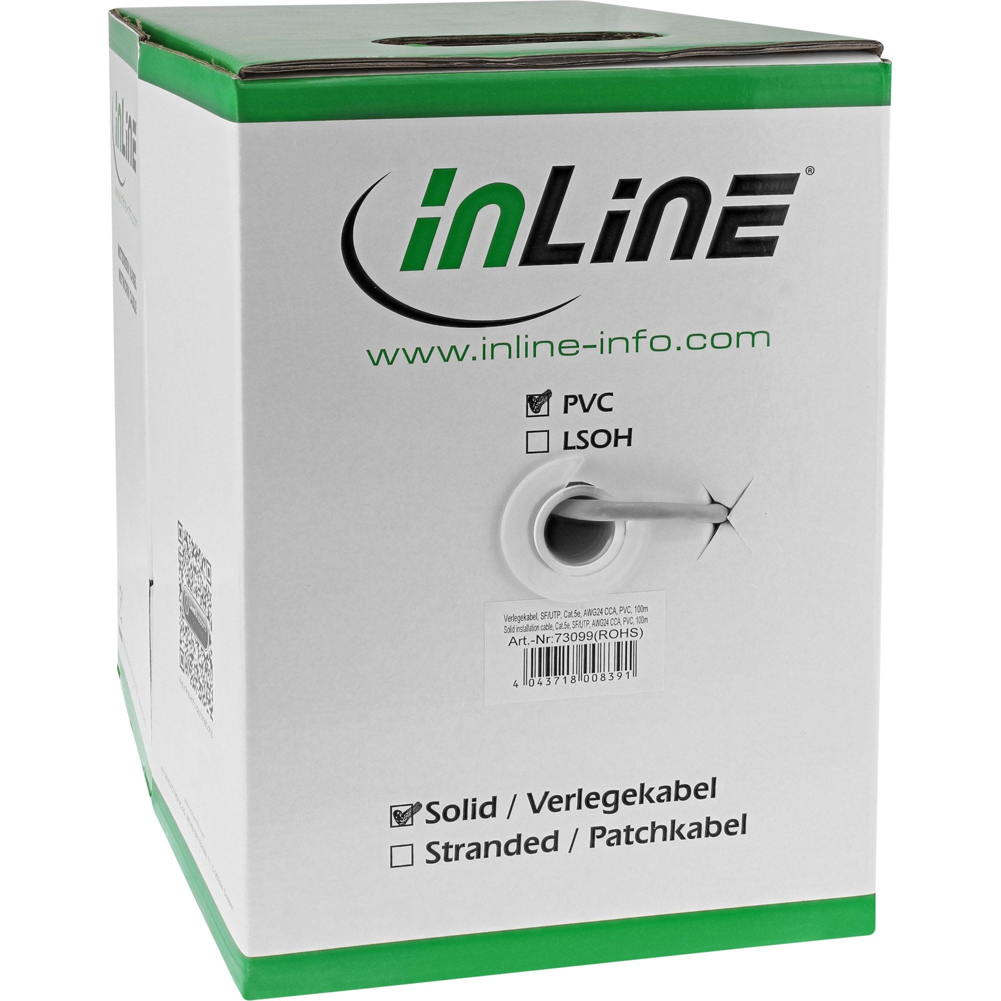 Inline® Cable De Red Sólido Sf/Utp Cat.5e Awg24 Cca Pvc 100m
