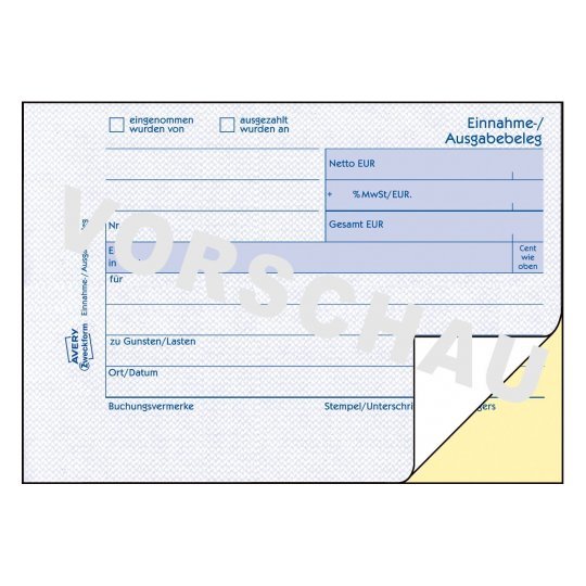 Avery Zweckform Einnahmen-/Ausgabenbeleg - 40 Hoja - A6 (105 X 148 Mm)