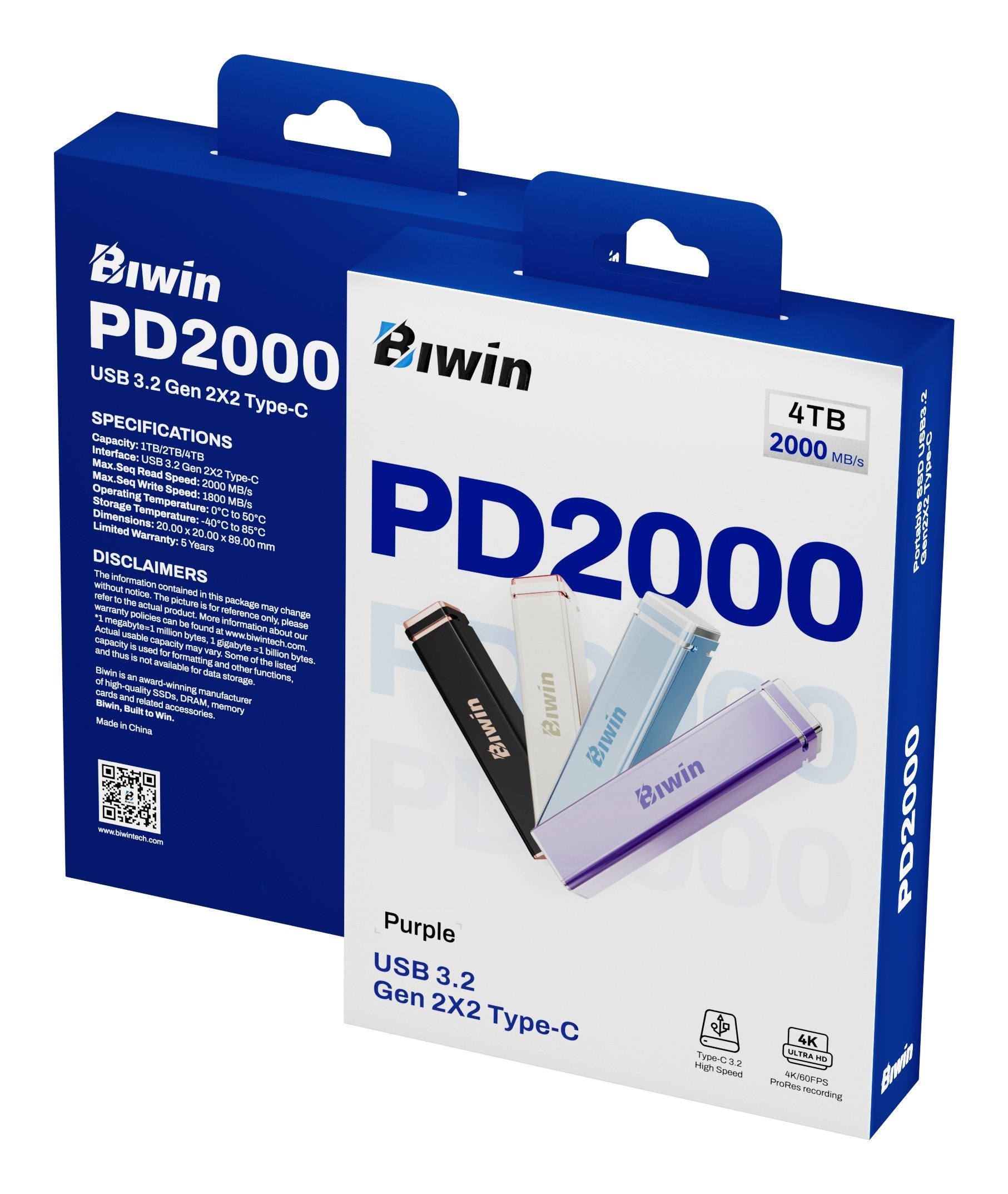 EAN 6955914623101 - Biwin PD2000 4 TB USB Tipo C USB 3.2 Gen 2x2 Púrpura imagen 19
