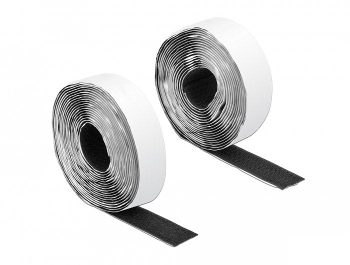 Delock Cinta De Velcro Autoadhesiva Con Adhesivo Y Cinta De Bucle L 5 Mx W 25 Mm Negro