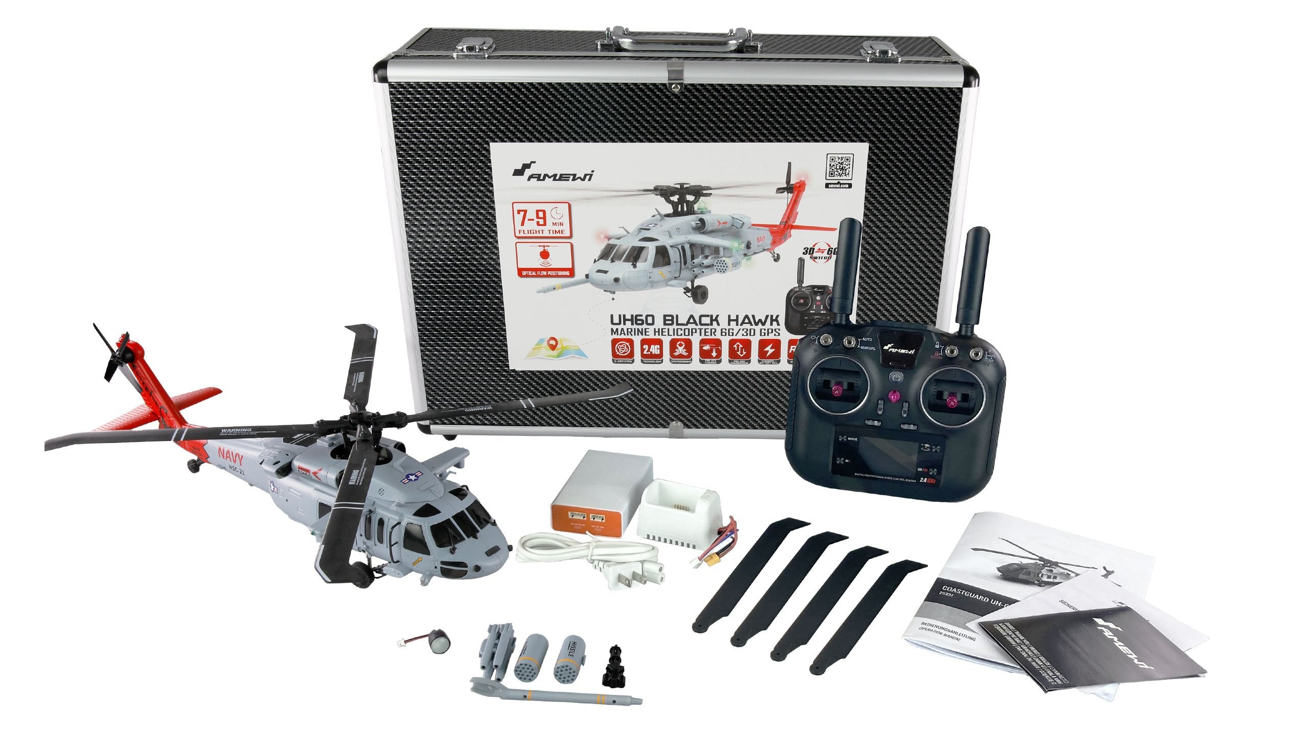 Amewi Uh60 Negro Hawk Marine Cp Helikopter 6g 3d Gps Rtf