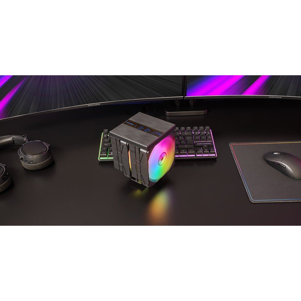 Refrigeración Cpu A-Rgb Mcpu-Lcd Pro Negro Mars Gaming Lcd / 120 Mm Argb / 6 Heatpipes / Tdp 300w / Intel & Amd