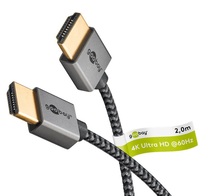Goobay Plus Slim High-Speed-Hdmi-Cable Mit Ethernet, 4k @ 60hz (Gris, 2 Meter) 75753