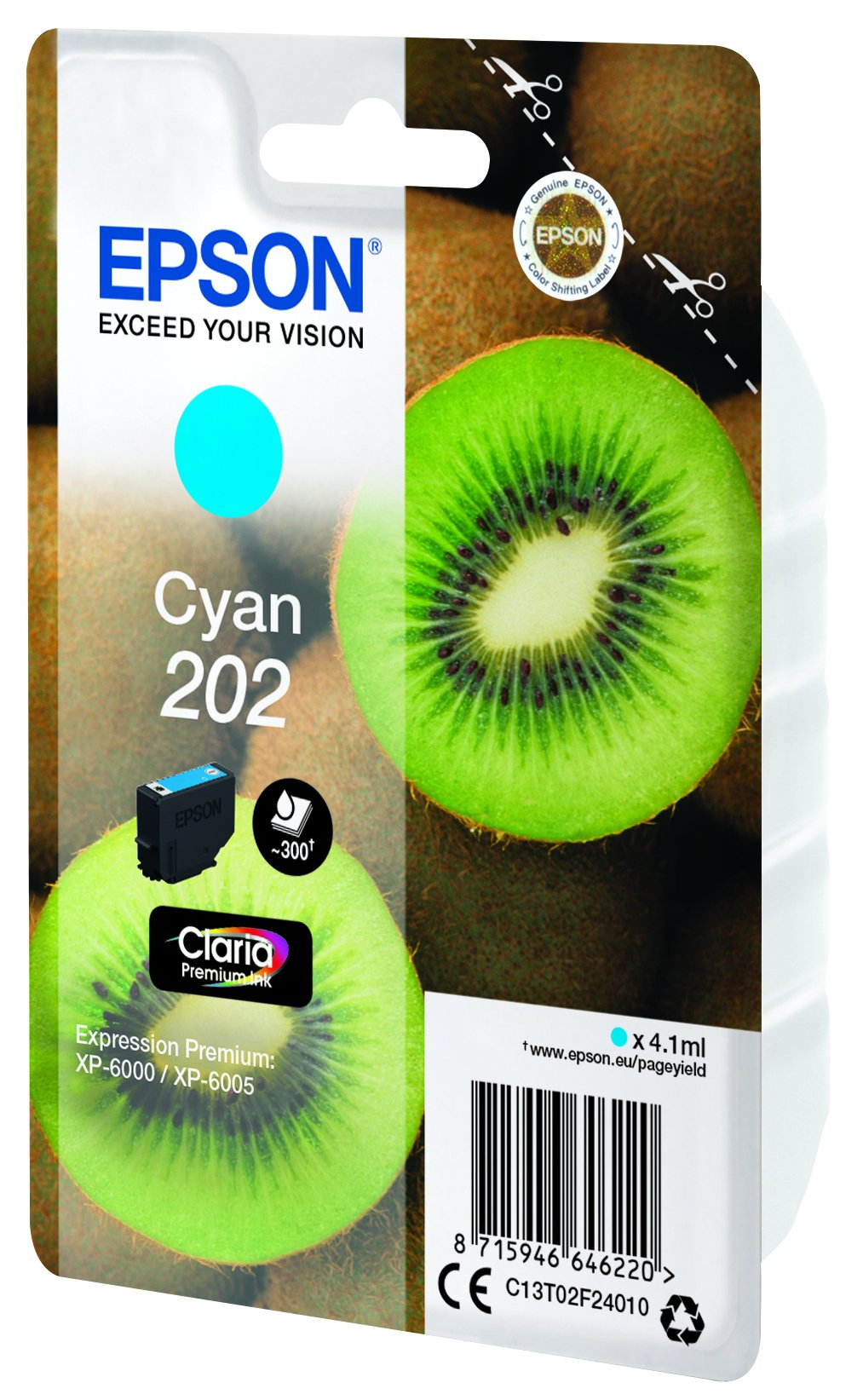 EAN 8715946646220 - Epson Kiwi 202 cartucho de tinta 1 pieza(s) Original Rendimiento estándar Cian imagen 1