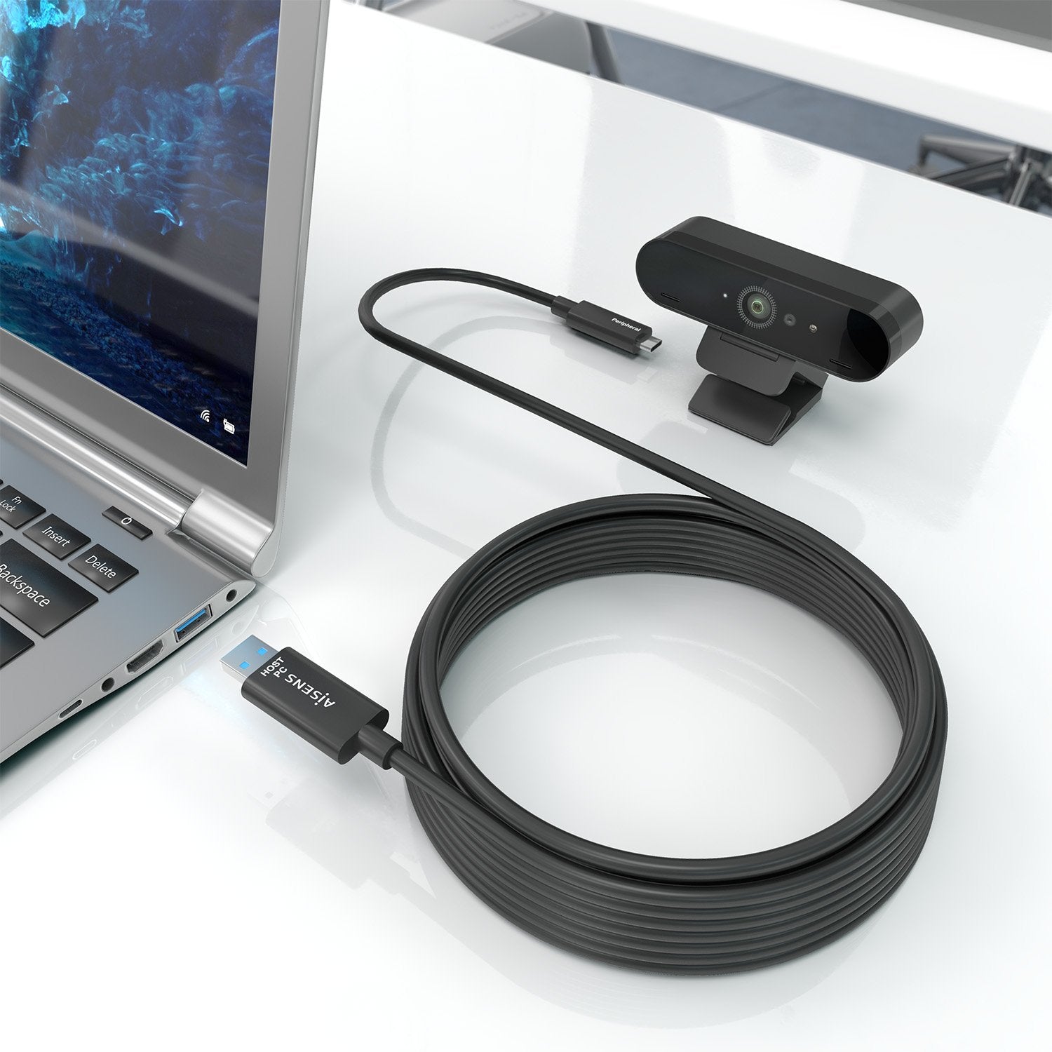 Aisens Cable Usb3.2 Gen2x1 10gbps Aoc Solo Datos, Usb-A/M-Usb-C/M, Negro, 15m