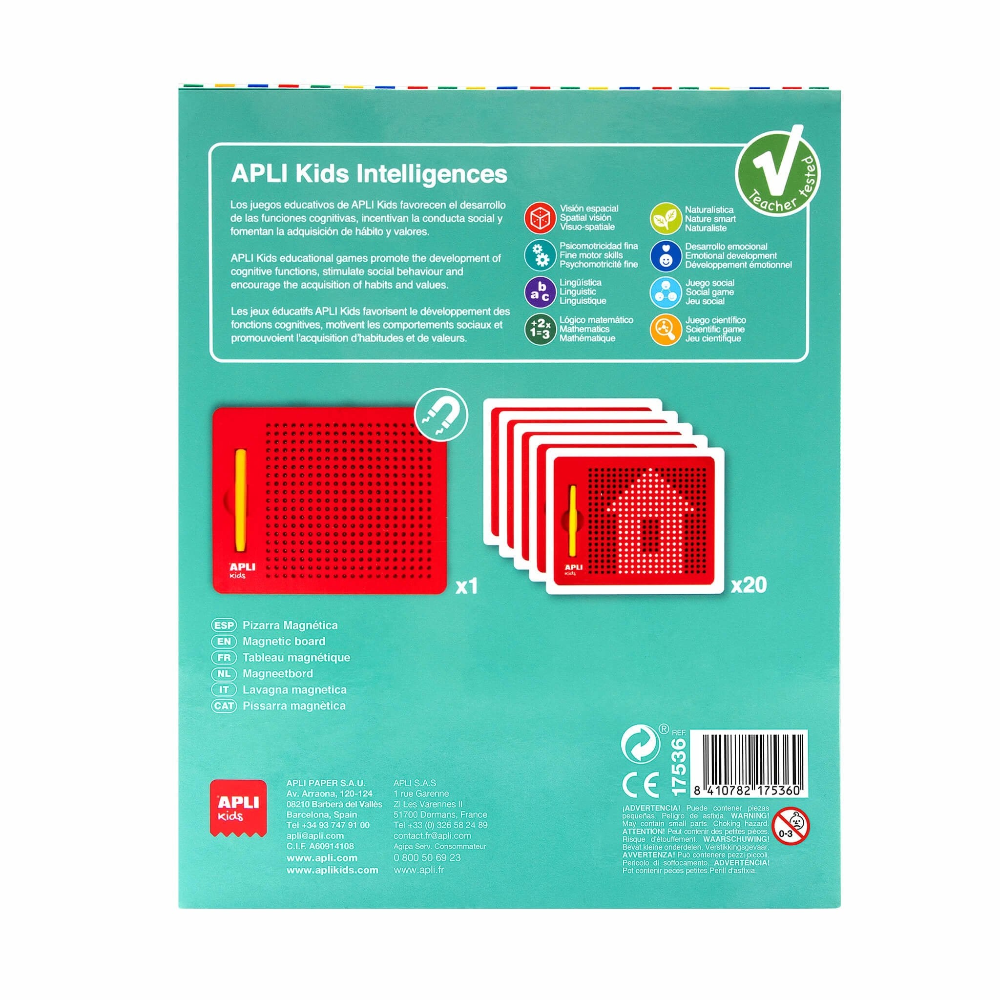 Pizarra Magnética Apli Kids 17536 Roja 215*12*170mm Lápiz Amarillo 10 Fichas Para Niños Mayores 5 Años