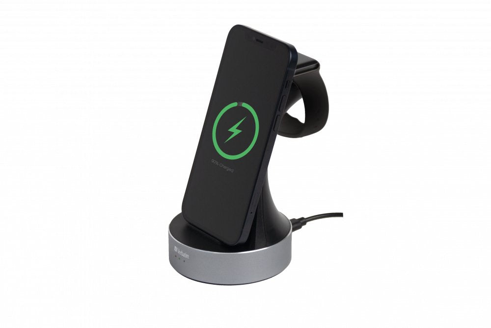 Verbatim Wireless Charger, 2-In-1, Qi, Mfi, Wcs-01, Negro