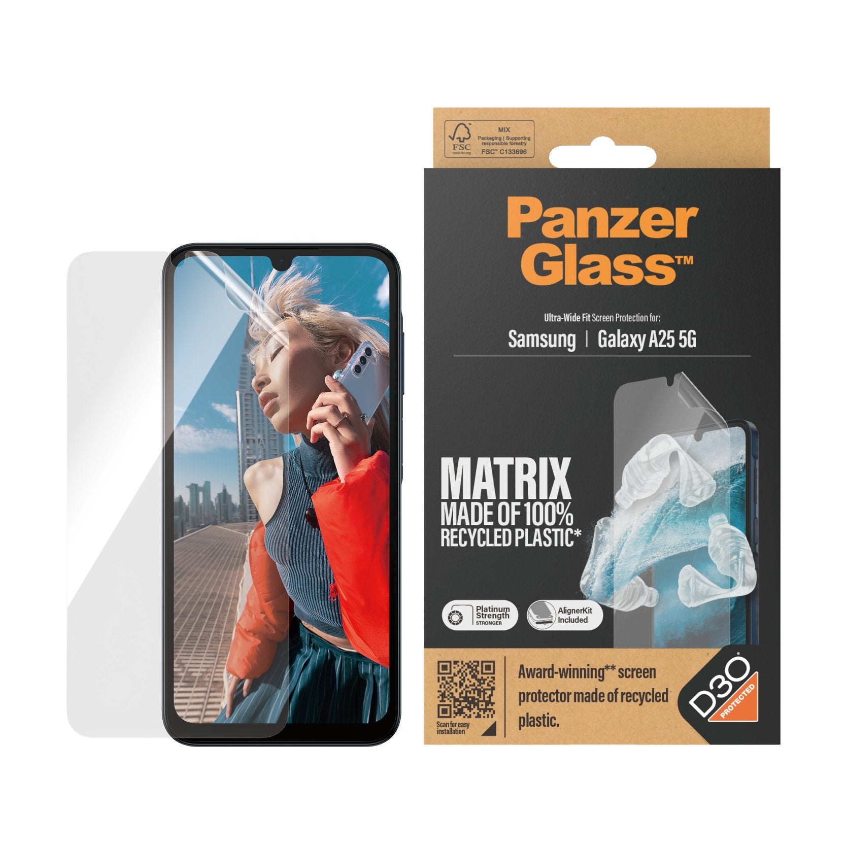 EAN 5711724073601 - PanzerGlass ® ECO MATRIX Screen Protector with D3O® Samsung Galaxy A25 5G | Ultra-Wide Fit w. AlignerKit imagen 2
