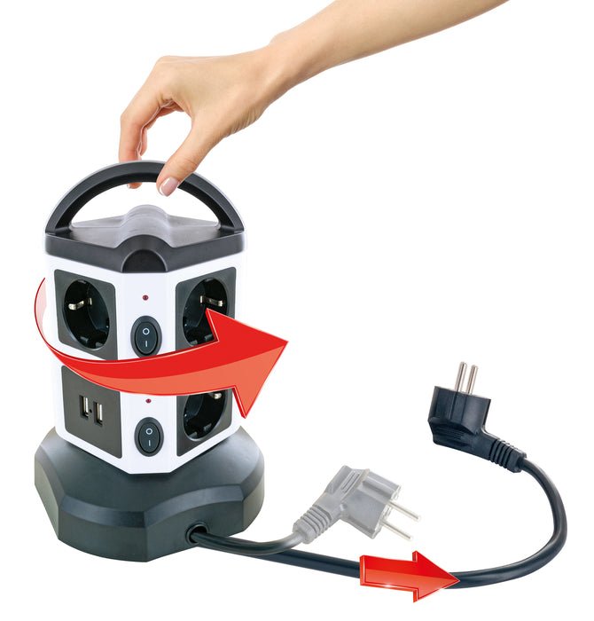 Torre De Enchufes Schwaiger 7xschuko+2x Usb, 1,8m