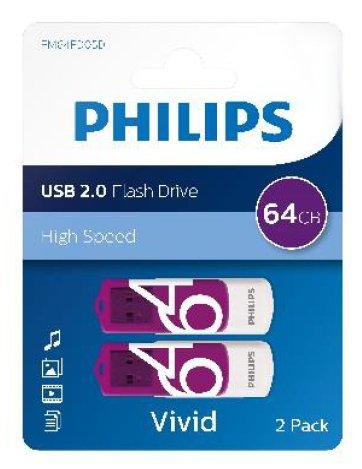 Philips Usb 2.0 64gb Vivid Edition Purple 2-Pack