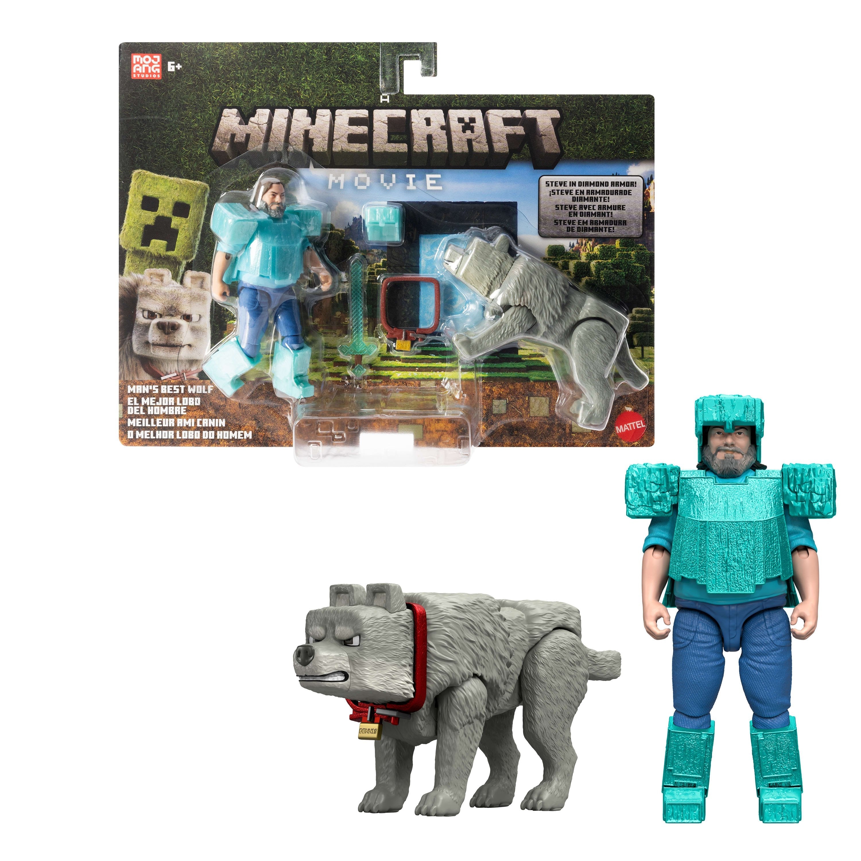 Set 2 Figuras Steve & Wolf Minecraft La Pelicula