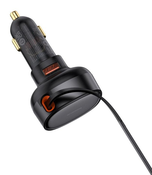 Baseus Enjoyment Pro Car Charger U+Retractable Type-C Cable 60w Cluster Black