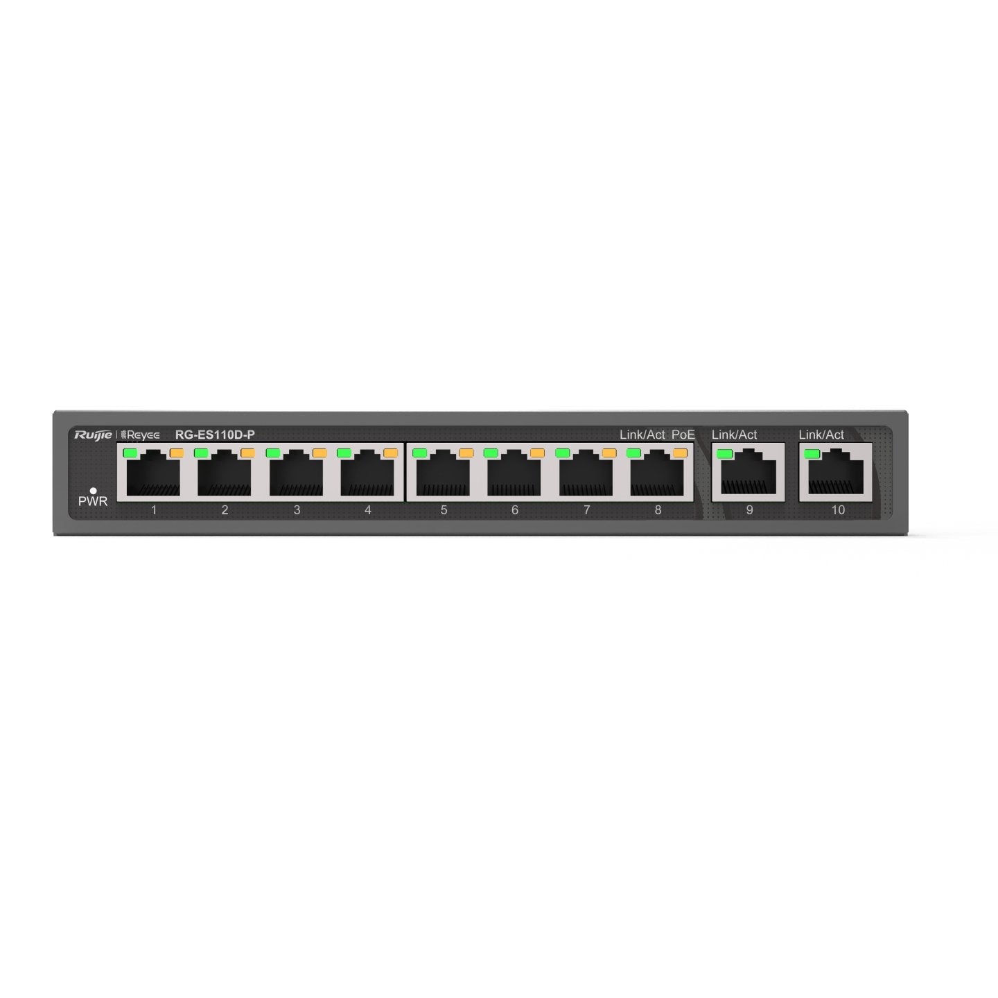Reyee 8-Port 100mbps + 2 Uplink Port 1000mbps, 8 Of The Ports Support Poe/Poe+ Power Supply. Max Po