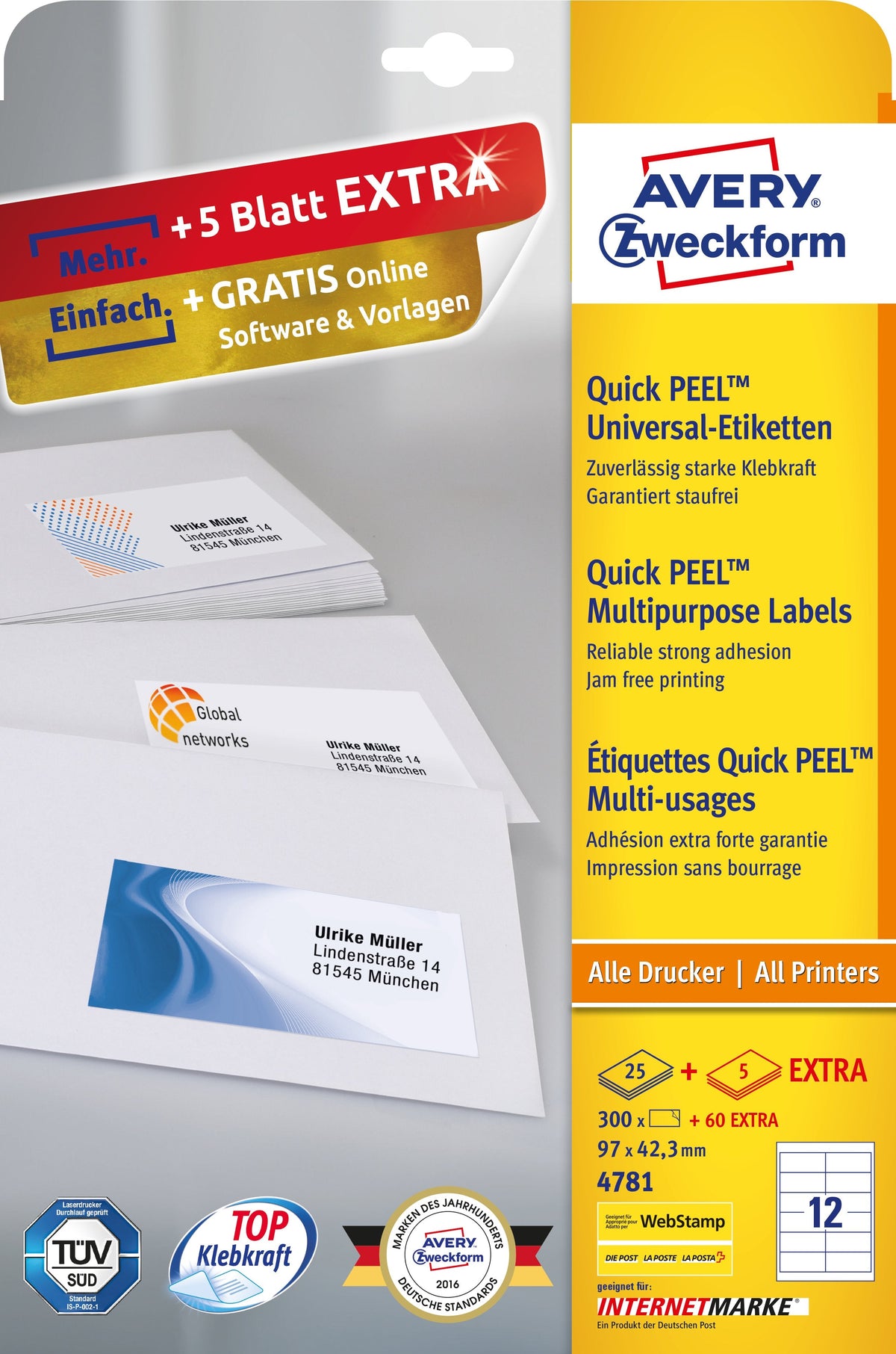 Avery Zweckform Etiquetas 4781 Blanco 97,0 X 42,3 Mm - 360 Unidades