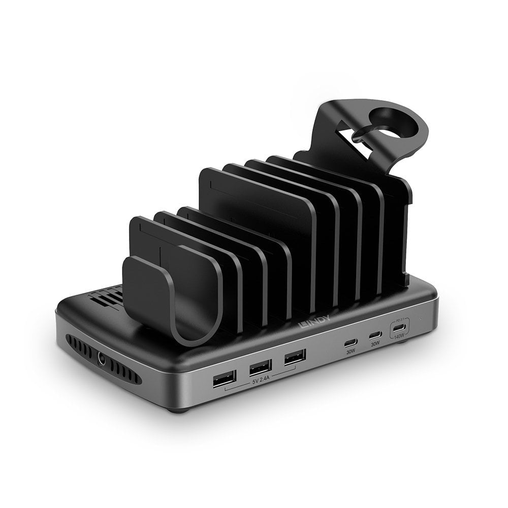 Lindy 73436 Estación De Carga Para 6 Tablets & Smartphones 160w Aluminio, Plástico Negro, Gris