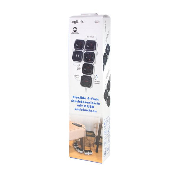 Regleta De Enchufes De 4 Vías Logilink, 4xcee 7/3 + 2xusb-A, 1,5 M