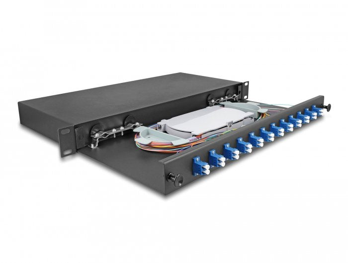 Delock 67003 Caja De Empalme De Fibra Óptica De 19? 12 X Lc Duplex Os2 1u Completamente Montada Lista Para Empalmar