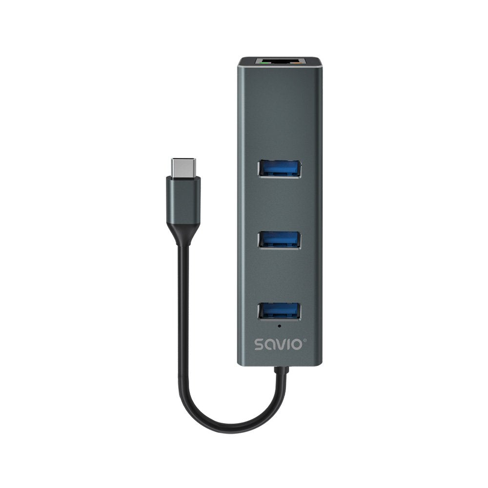 EAN 5901986047766 - Savio AK-57 USB-C - 3 x USB-A HUB with RJ-45 Gigabit Ethernet adapter 5000 Mbit/s grey 2 x USB 3.2 Gen 2 imagen 1