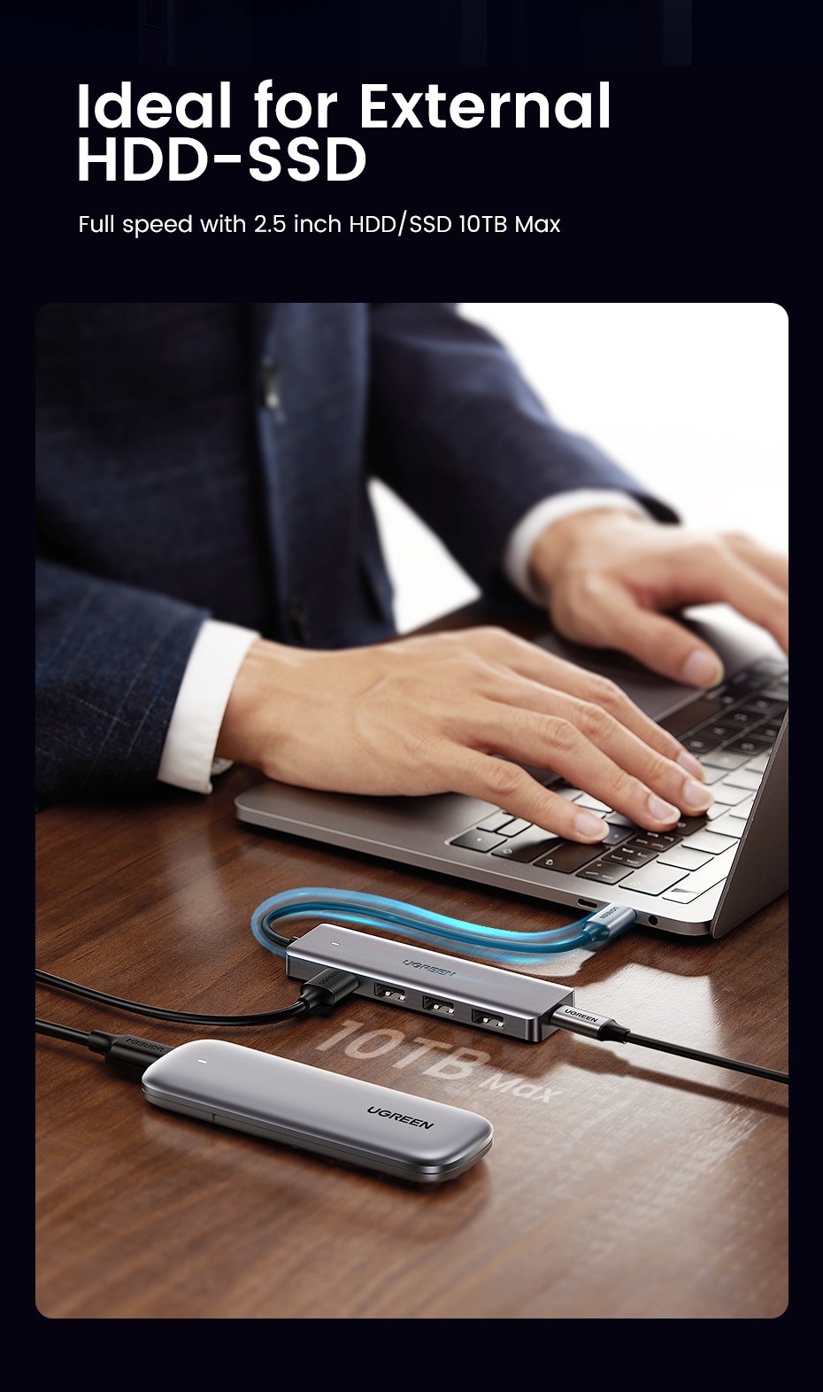 Hub Ugreen 50985 De Interfaz Usb 3.2 Gen 1 (3.1 Gen 1) Type-A 5000 Mbit/S Plata