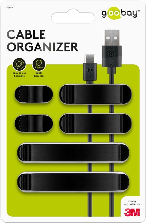 Goobay 70684 Organizador De Cables Clip Para Cable Escritorio/Pared Negro 6 Pieza(S)