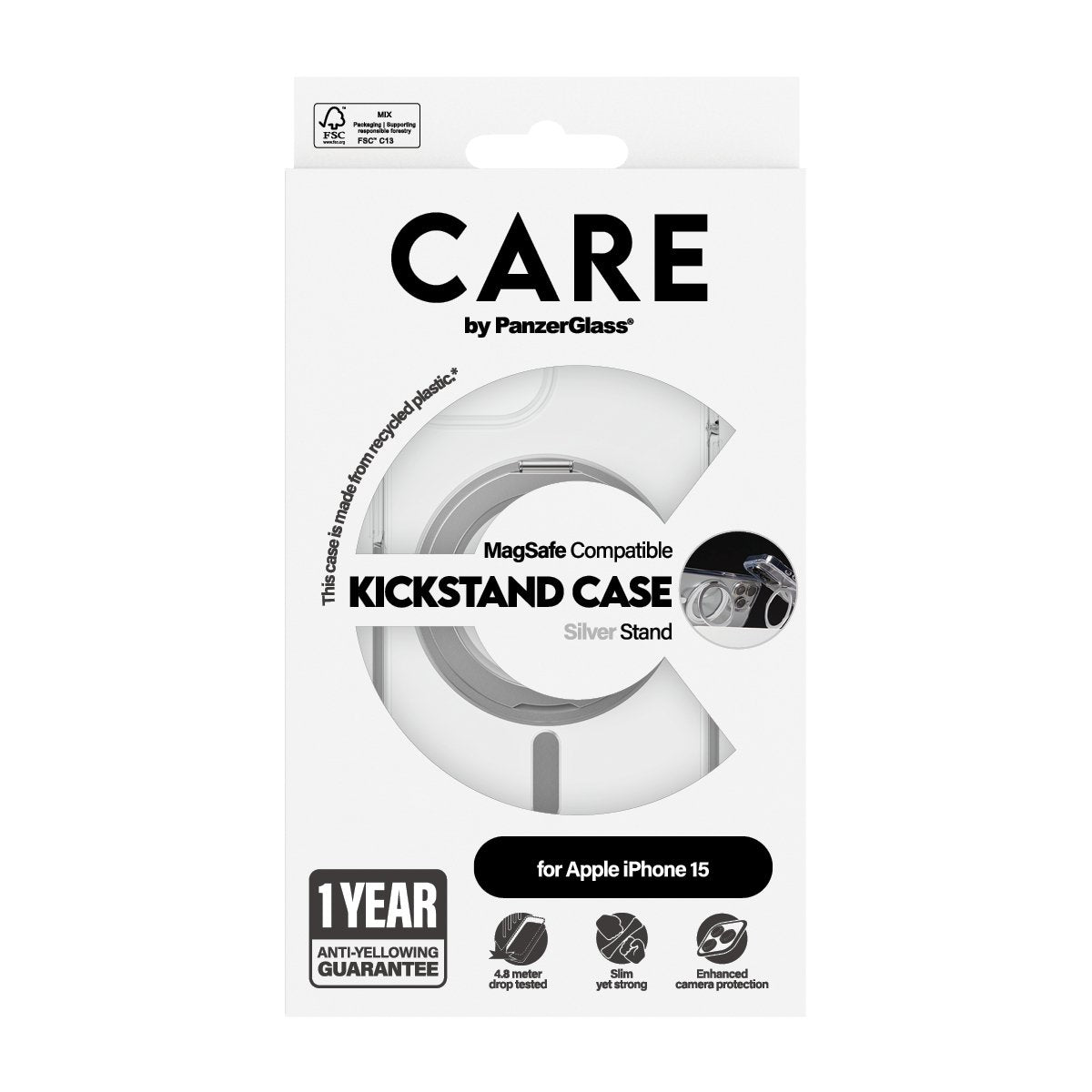 EAN 5715685005480 - PanzerGlass CARE™ by ® Case Transparent w. Silver Kickstand & MagSafe iPhone 15 funda para teléfono móvil imagen 3