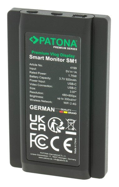 Patona 4199 Monitor Para Cámara 10,1 Cm (3.97") Negro 480 X 800 Pixeles Pantalla Táctil