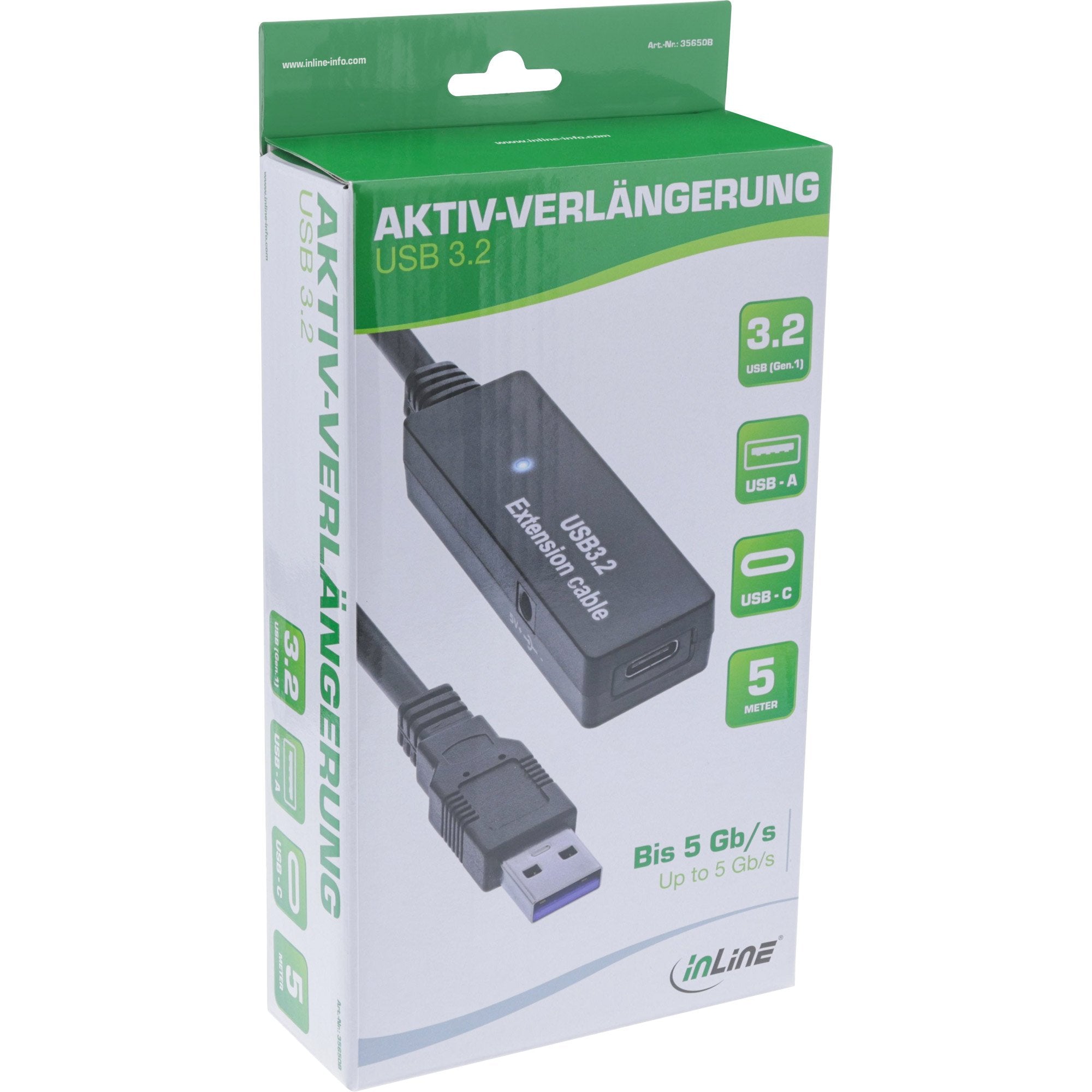 Inline® Usb 3.2 Gen.1 Active Extension, Usb-A Macho A Usb-C Hembra, 5m