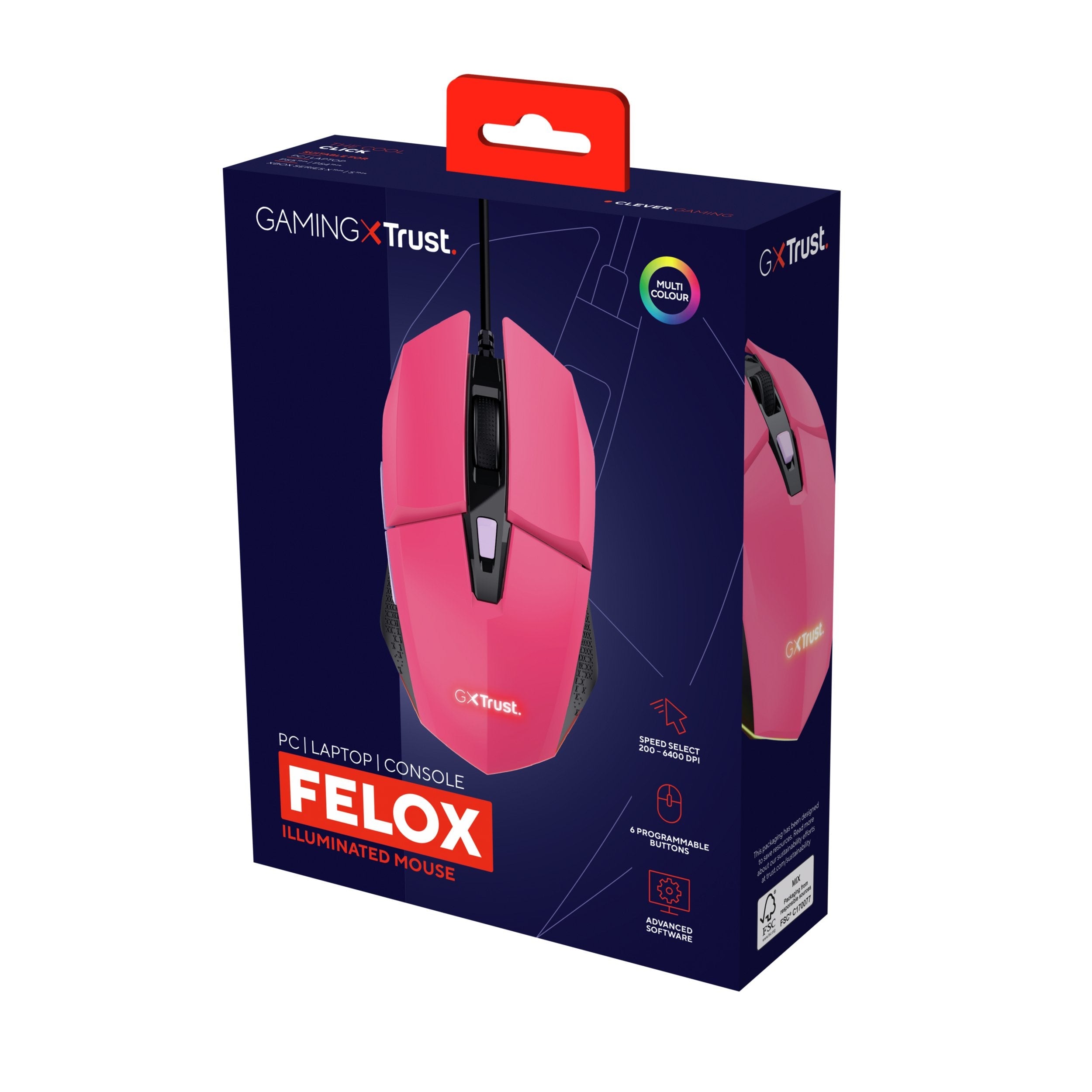 Ratón Gaming Trust Gaming Gxt 109 Felox Hasta 6400 Dpi Rosa