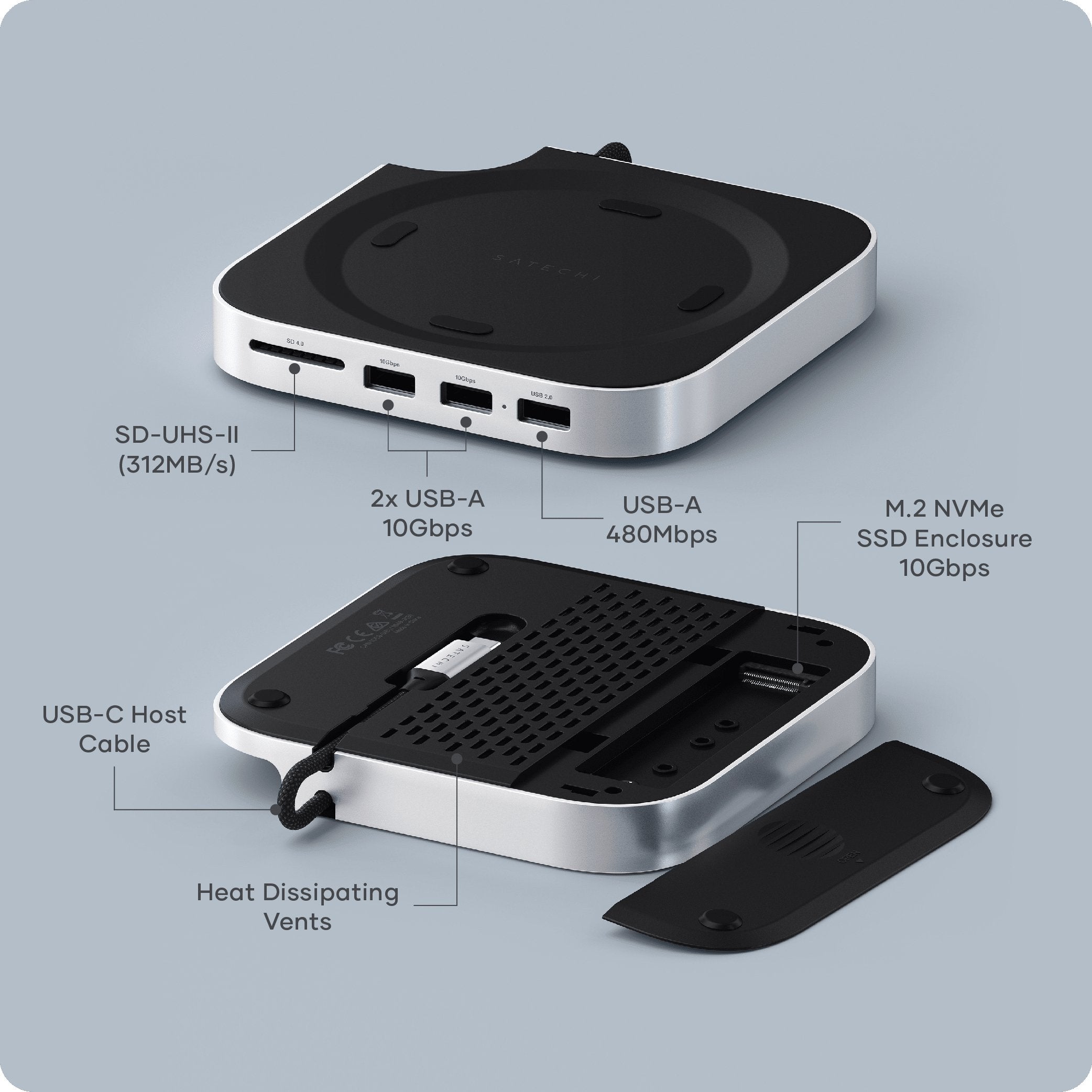 Satechi Stand & Hub Do Mac Mini M4/M4 Pro (2024) Slot Ssd M.2 Nvme