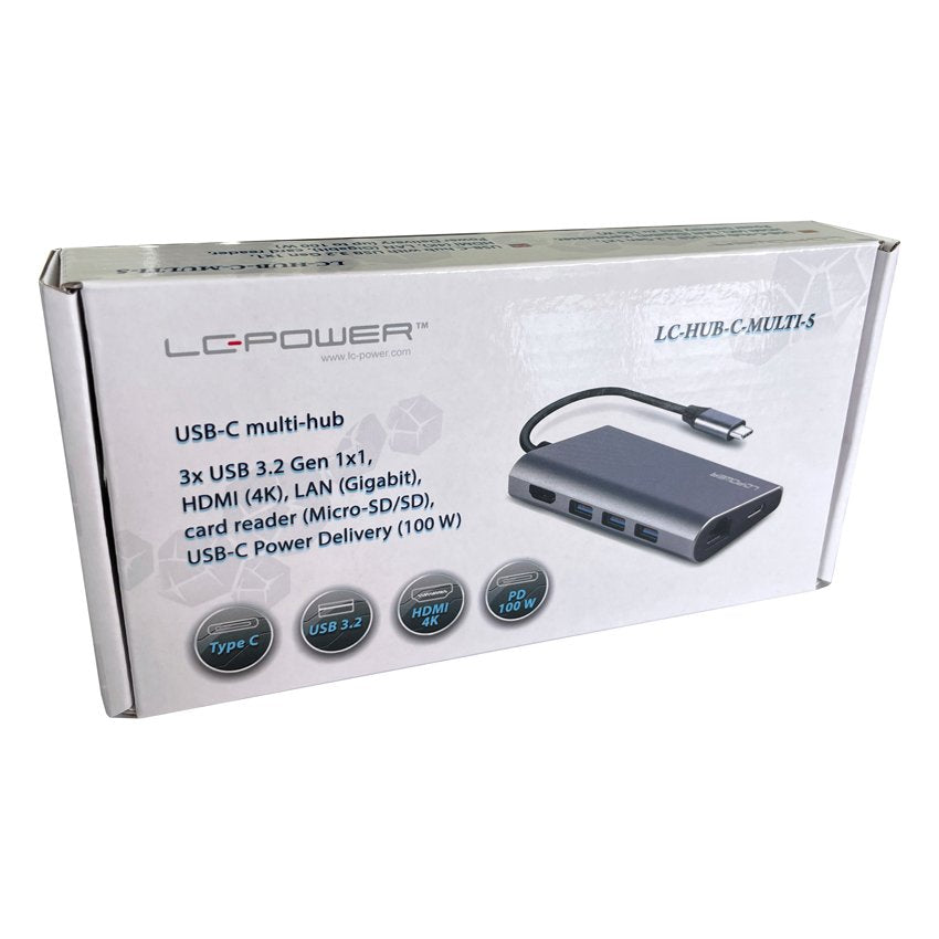 Lc-Power Lc-Hub-C-Multi-5 Base Para Portátil Alámbrico Usb 3.2 Gen 1 (3.1 Gen 1) Type-C Antracita, Negro