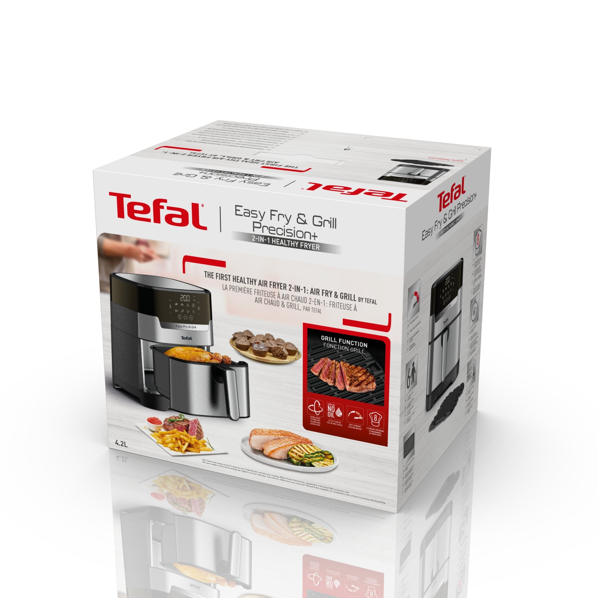 Freidora Tefal Easy Fry & Grill Ey505d15 Sencillo 4,2 L Independiente 1550 W Freidora De Aire Caliente Acero Inoxidable Acero Fino/Negro, Freidora De Aire Caliente, 4,2 L, 80 °C, 200 °C, 6 Personas(S), 60 Min