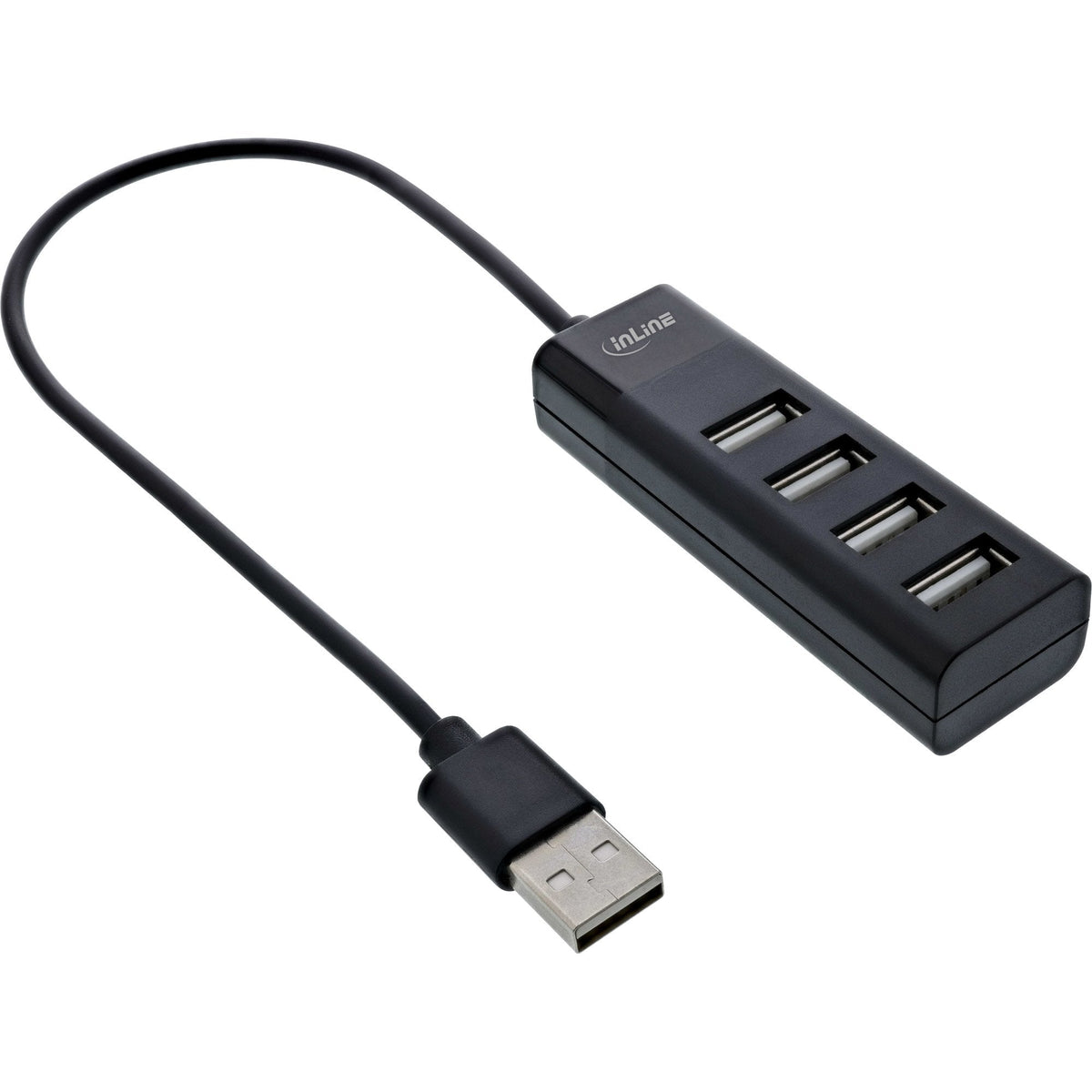 Hub Inline Usb 2.0 De 4 Puertos, Tipo A Macho A 4x Tipo A Hembra, Negro, 30 Cm, Diseño Delgado