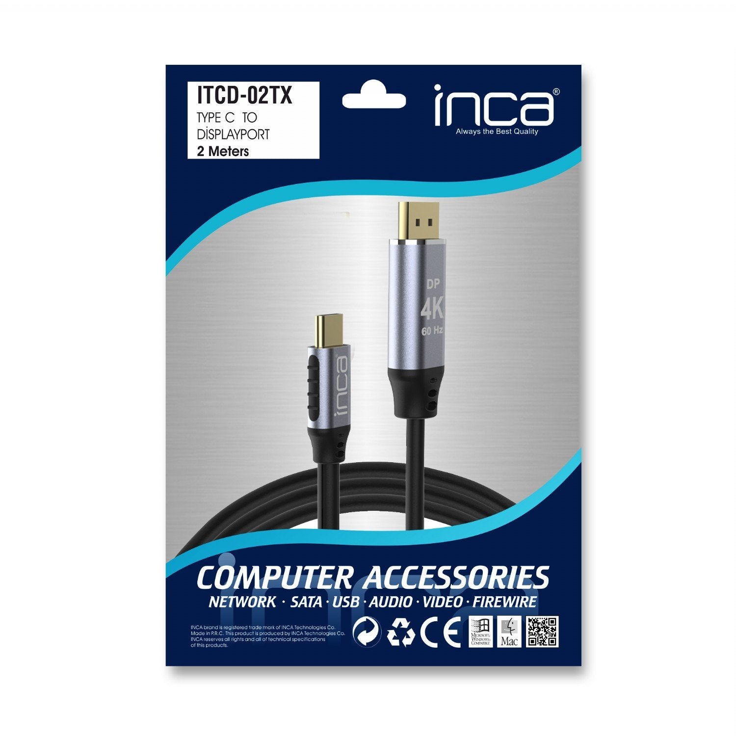 Inca Usb Cable Itcd-02tx Typ C > Displayport 4k60hz 2m Retail