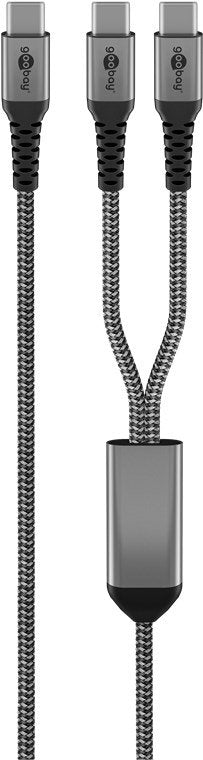 Cable Usb 2.0 De Goobay, Conector Usb-C > Conector Usb-C Negro/Gris, 1,5 Metros, Carga Con Hasta 60 W Pd, Cable Textil Con Conectores Metálicos 75739