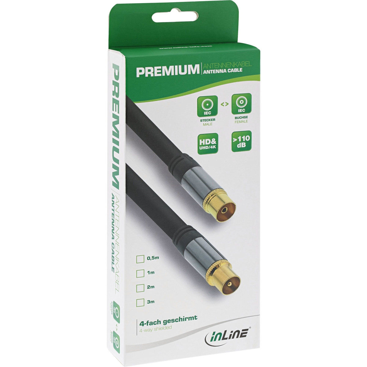 Cable De Antena Inline Premium, 4x Blindado, >110db, Negro, 3m