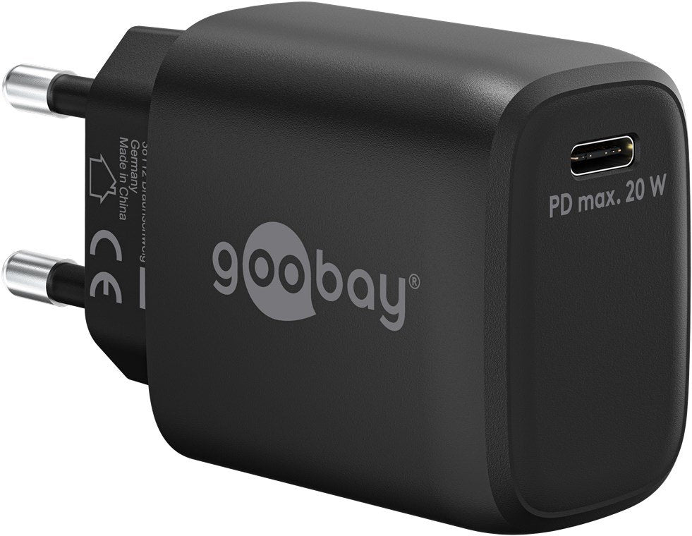 Cargador 20w Usb 1 Puert. Usb-C Negro Gan Fc Pd Salida Lateral Goobay