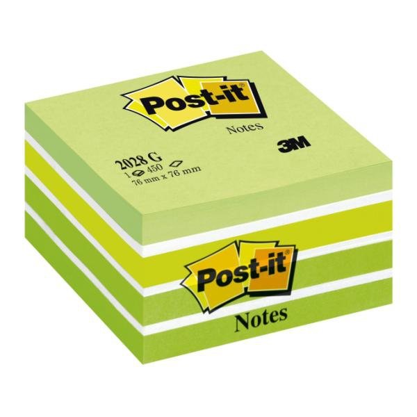 Post-It Cubo De Notas Multicolor 5x90 Hojas 76x76 Tonos Verde Pastel