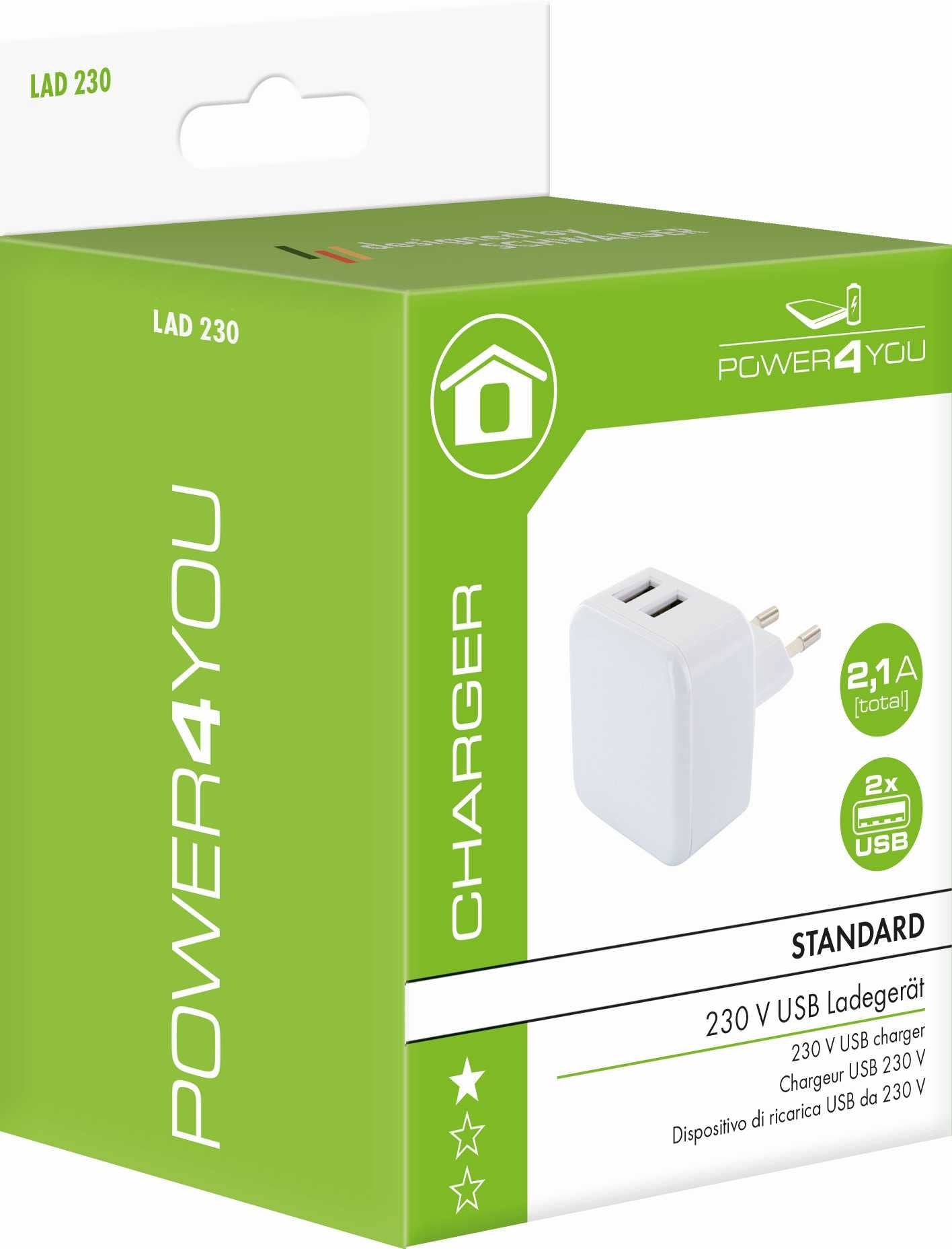 Schwaiger Adaptador De Carga 230v, 2xusb 2.0 A Enchufe 1 X Eurost.Typc