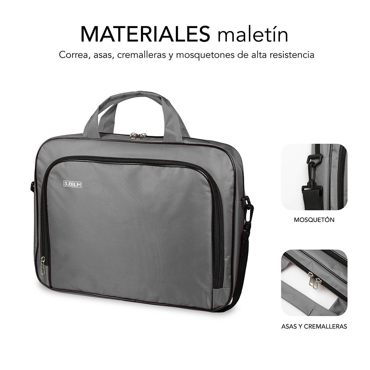 Maletín Subblim Oxford Grey Para Portátiles Hasta 15.4'-16'/39.1-40.64cm Interior Acolchado Bolsillo Exterior Correa De Hombro