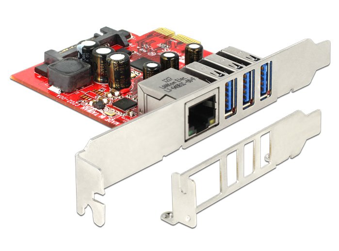 Delock 89382 Tarjeta Pci Express X1 A 3 X Externos Usb 5 Gbps + 1 X Externos Gigabit Lan - Factor De Forma De Perfil Bajo