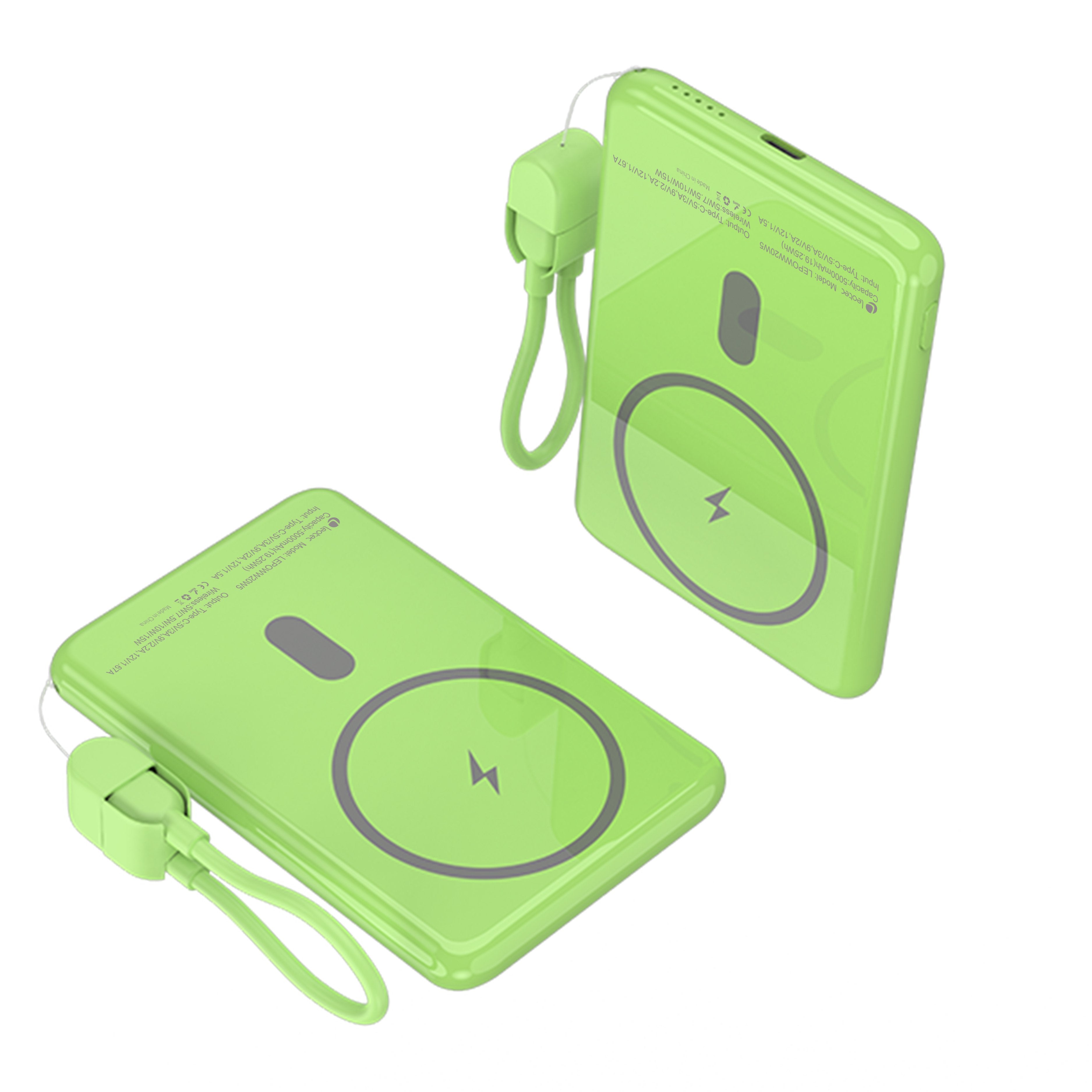 Powerbank 5000mah Leotec Lepoww20w5g 20w Wireless Verde Incluye Cable Usb Tipo-C