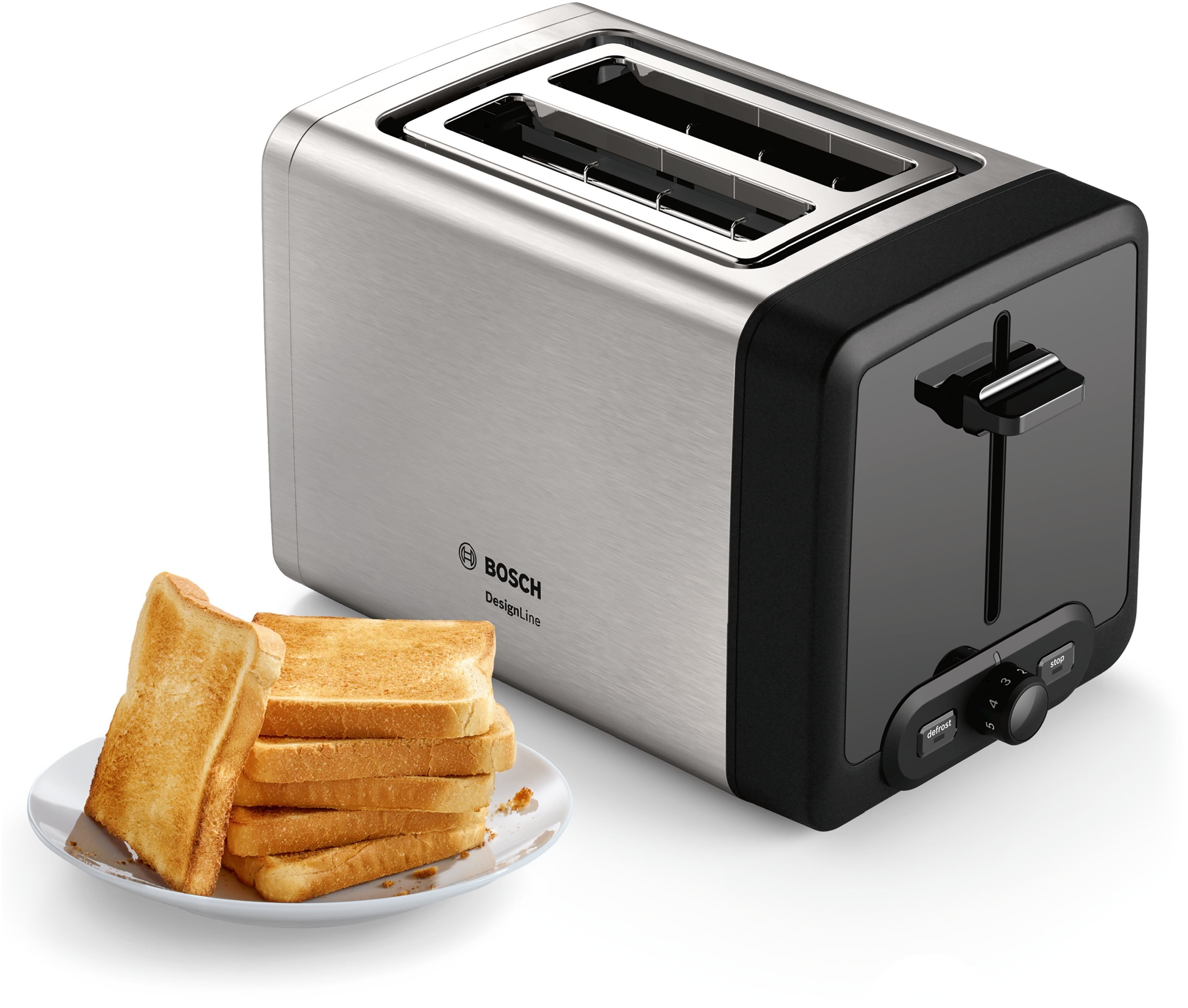 Tostadora Bosch Home Tat4p420de 2 Rebanada(S) 970 W Negro, Plata Acero Fino/Negro, 2 Rebanada(S), Negro, Plata, Botones, Giratorio, Ce, Vde, 970 W, 220 - 240 V