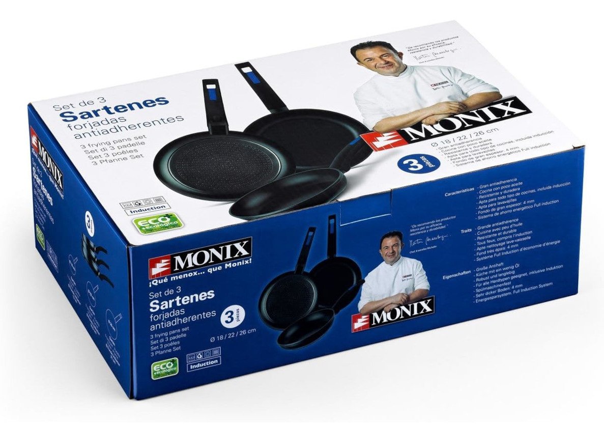 Monix Pack 3 Sartenes Forjadas 18 22 26cm Aluminio Forjado Antiadherente Todo Tipo De Encimeras Mango Baquelita