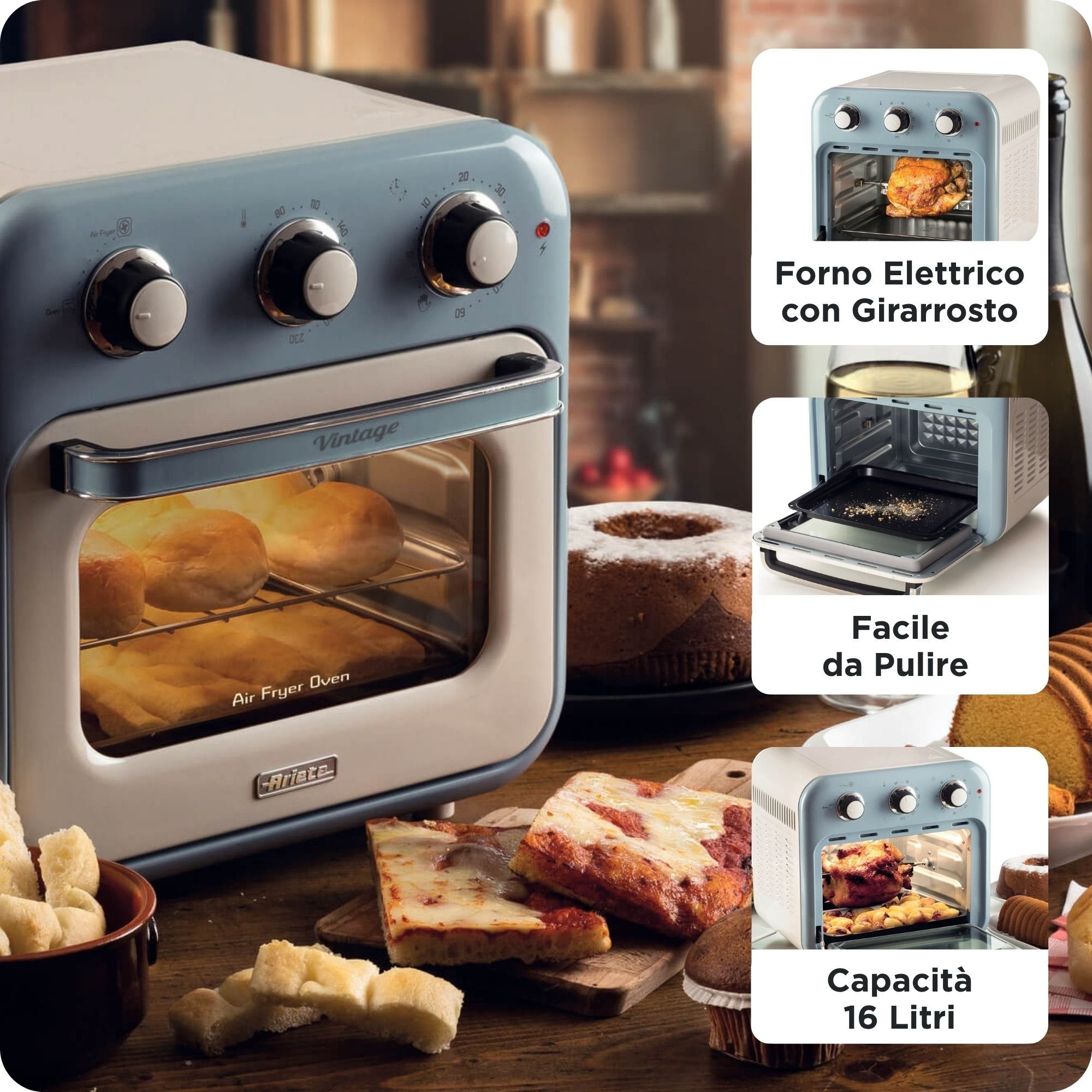 EAN 8003705122451 - Ariete 4632/05 Sencillo 16 L Independiente 1400 W Freidora de aire caliente Azul claro imagen 4