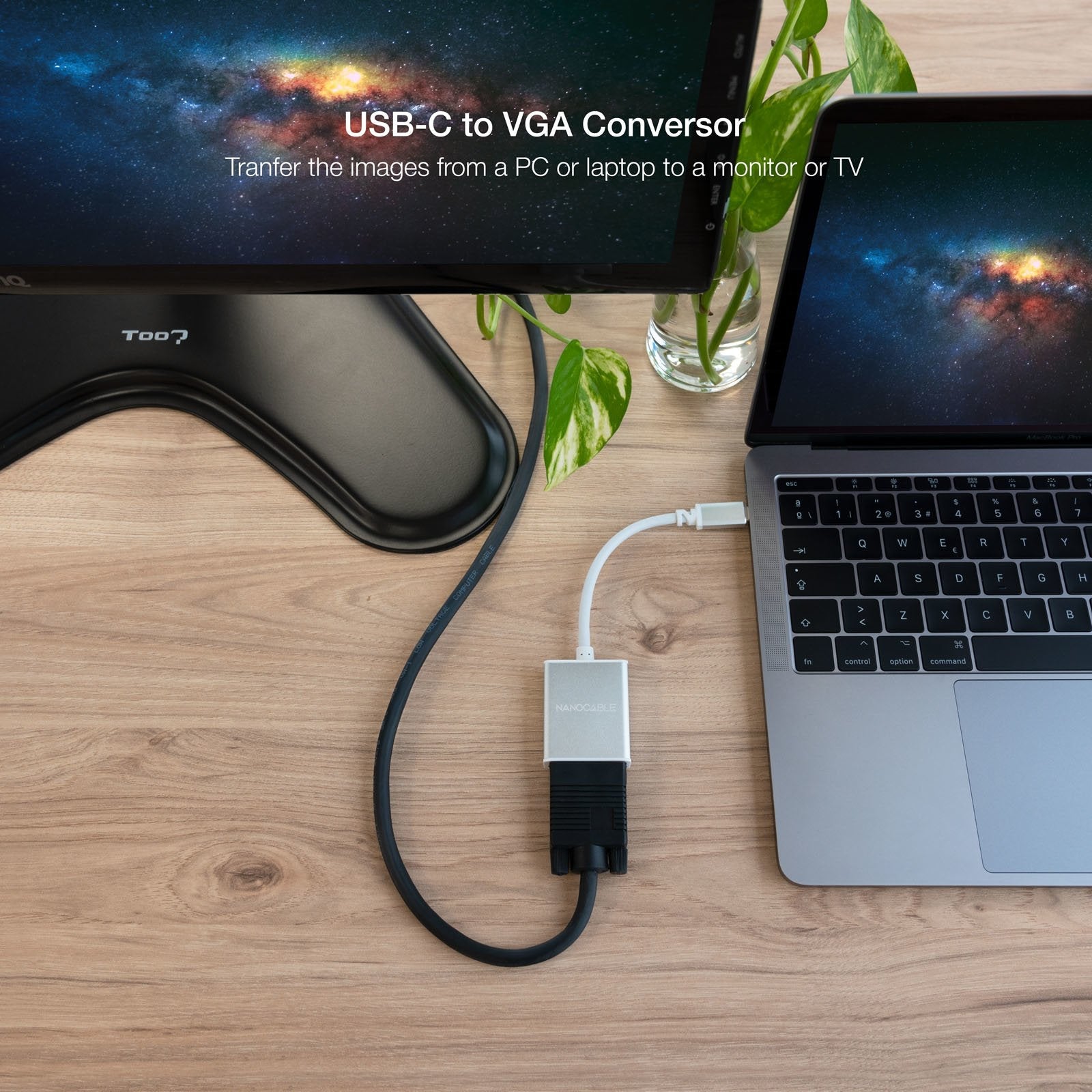 Nanocable Conversor Usb-C A Vga. Usb-C/M - Vga/H - Aluminio - 10 Cm - Gris