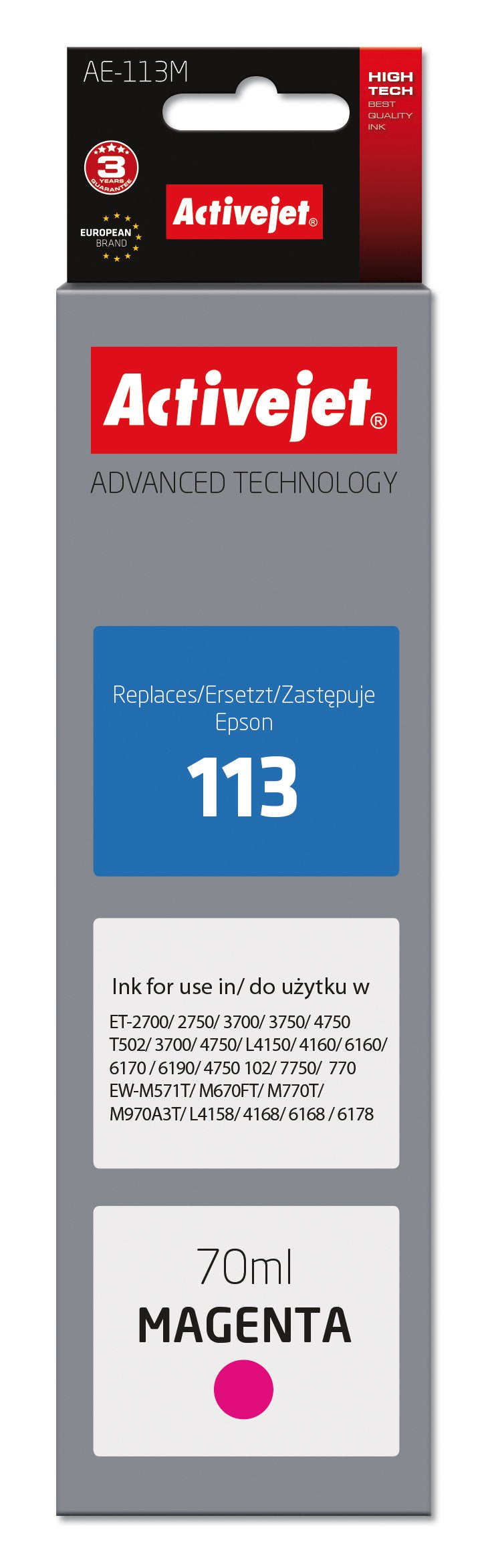 Tinta Activejet Ae-113m (Reemplazo Para Epson 113 C13t06b340 - Supreme - 70ml - Magenta)