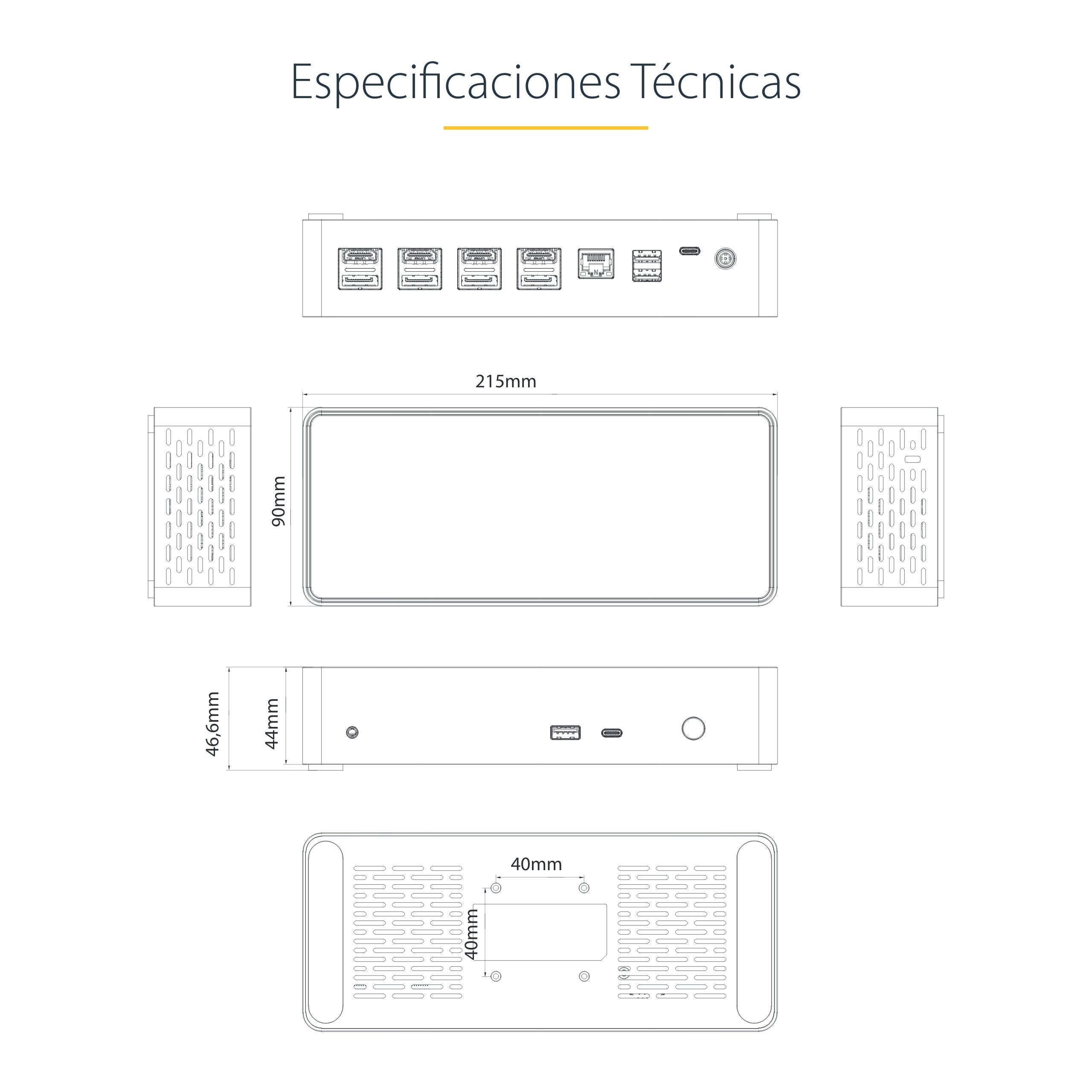 Startech Mini Docking Station Usb-C - Replicador De Puertos Para 4 Monitores Displayport Y Hdmi 4k 60hz - Con Pd De 100w